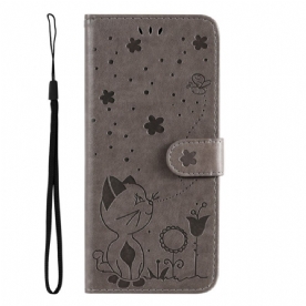 Flip Case voor Oppo Find X5 Lite Met Ketting Thong Katten En Bijen