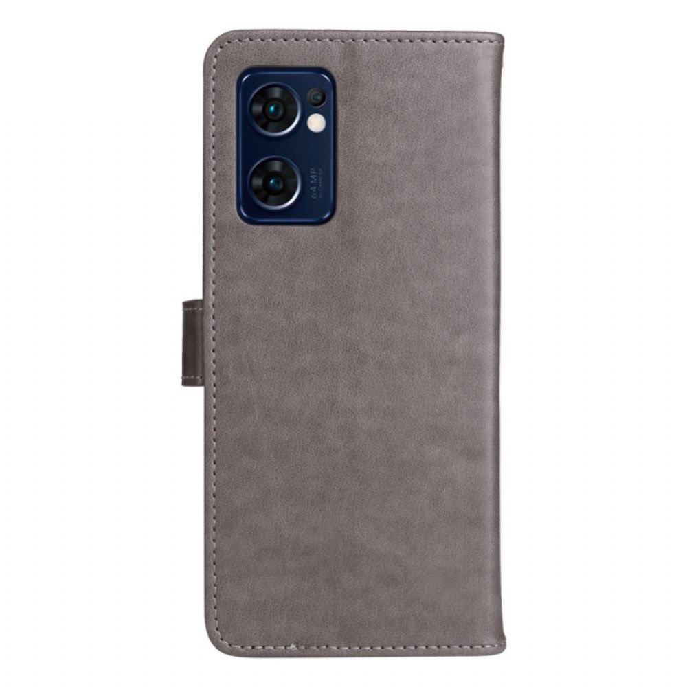 Flip Case voor Oppo Find X5 Lite Met Ketting Thong Katten En Bijen