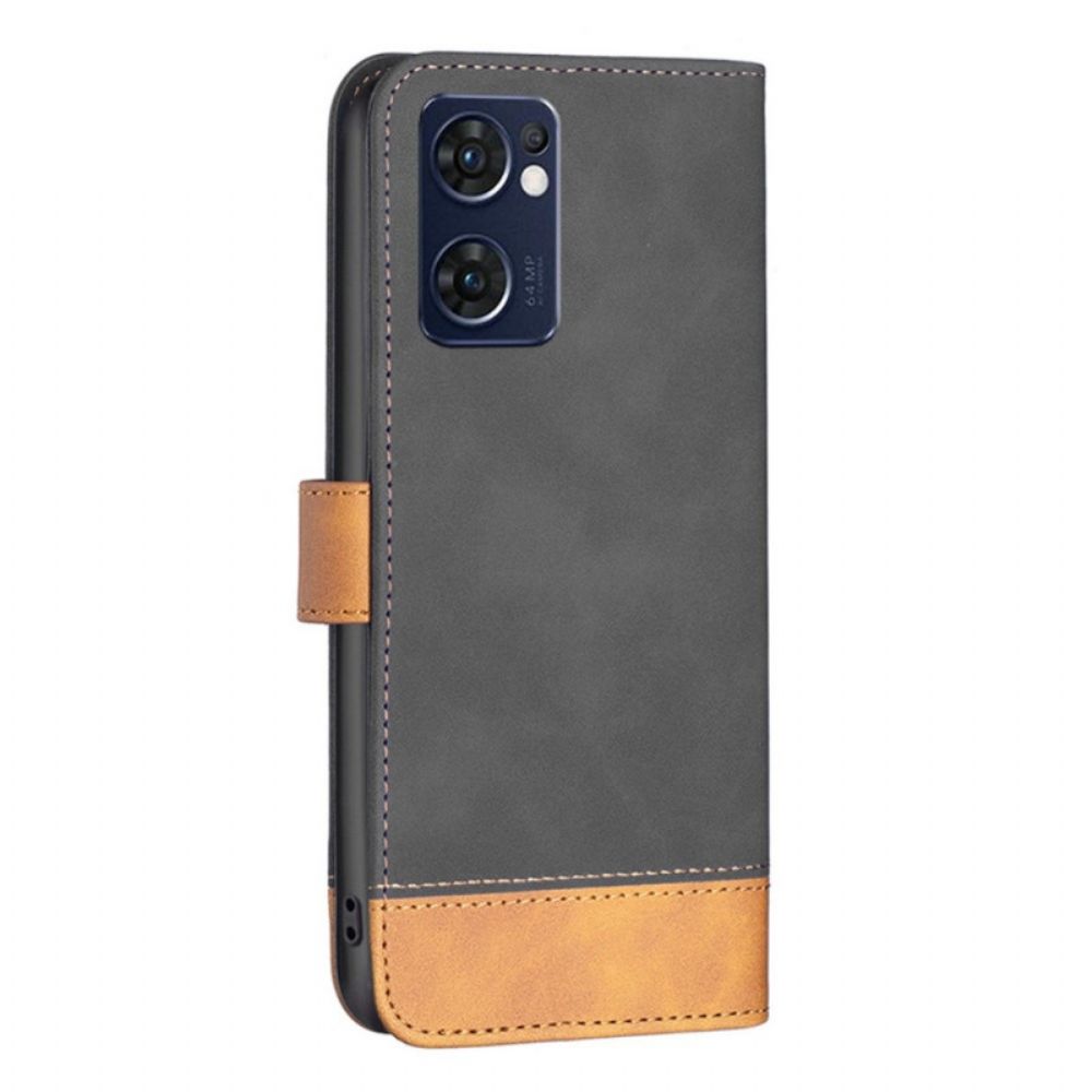 Flip Case voor Oppo Find X5 Lite Tweekleurig Imitatieleer Binfen Kleur