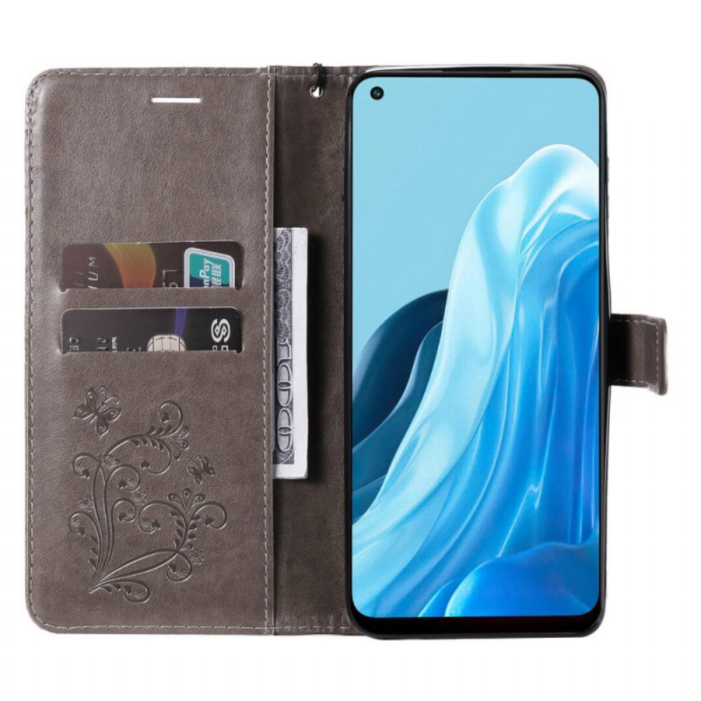 Folio-hoesje voor Oppo Find X5 Lite Met Ketting Reusachtige Vlinders Met Bandjes