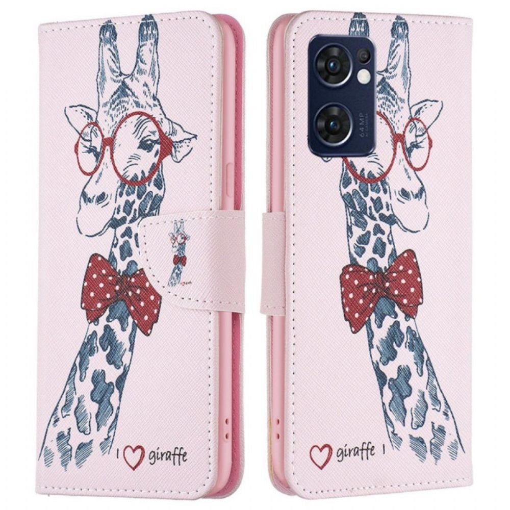 Folio-hoesje voor Oppo Find X5 Lite Nerdy Giraf