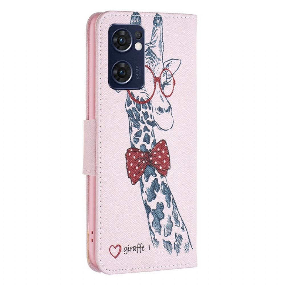 Folio-hoesje voor Oppo Find X5 Lite Nerdy Giraf