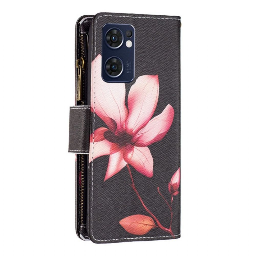 Leren Hoesje voor Oppo Find X5 Lite Bloemzak Met Rits