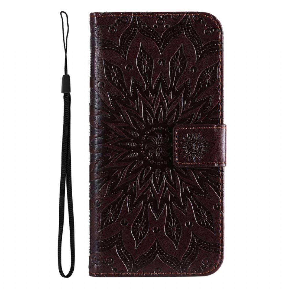 Leren Hoesje voor Oppo Find X5 Lite Met Ketting Zonneband Mandala