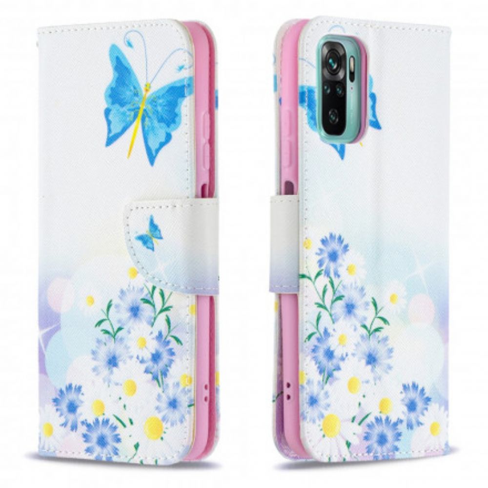 Flip Case voor Xiaomi Redmi Note 10 / 10S Geschilderde Vlinders En Bloemen