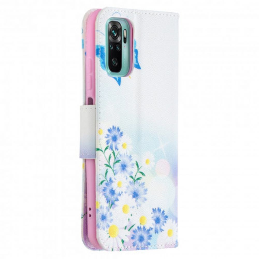 Flip Case voor Xiaomi Redmi Note 10 / 10S Geschilderde Vlinders En Bloemen