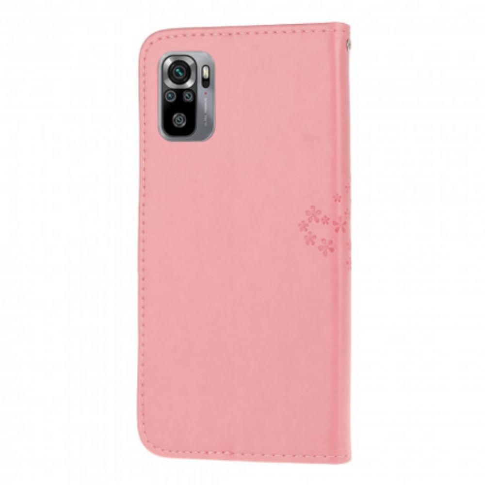 Flip Case voor Xiaomi Redmi Note 10 / 10S Met Ketting Boom En Uilen Met Bandjes