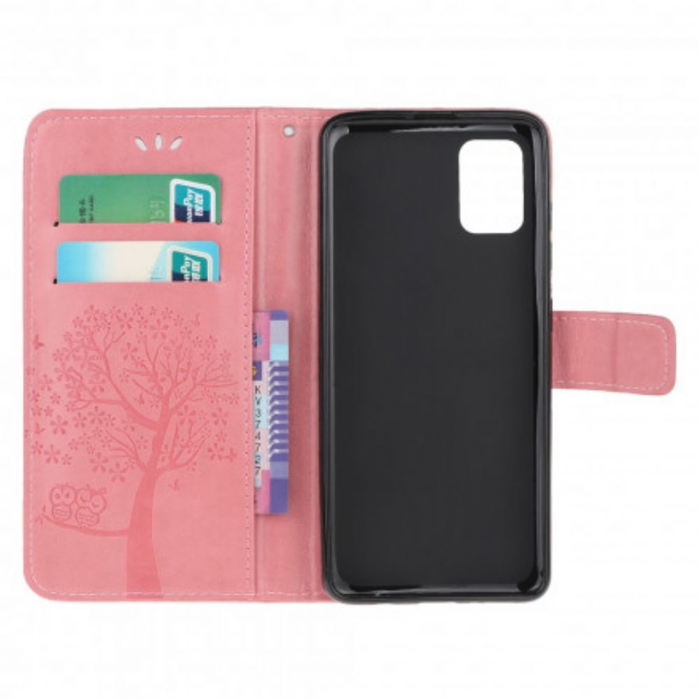 Flip Case voor Xiaomi Redmi Note 10 / 10S Met Ketting Boom En Uilen Met Bandjes