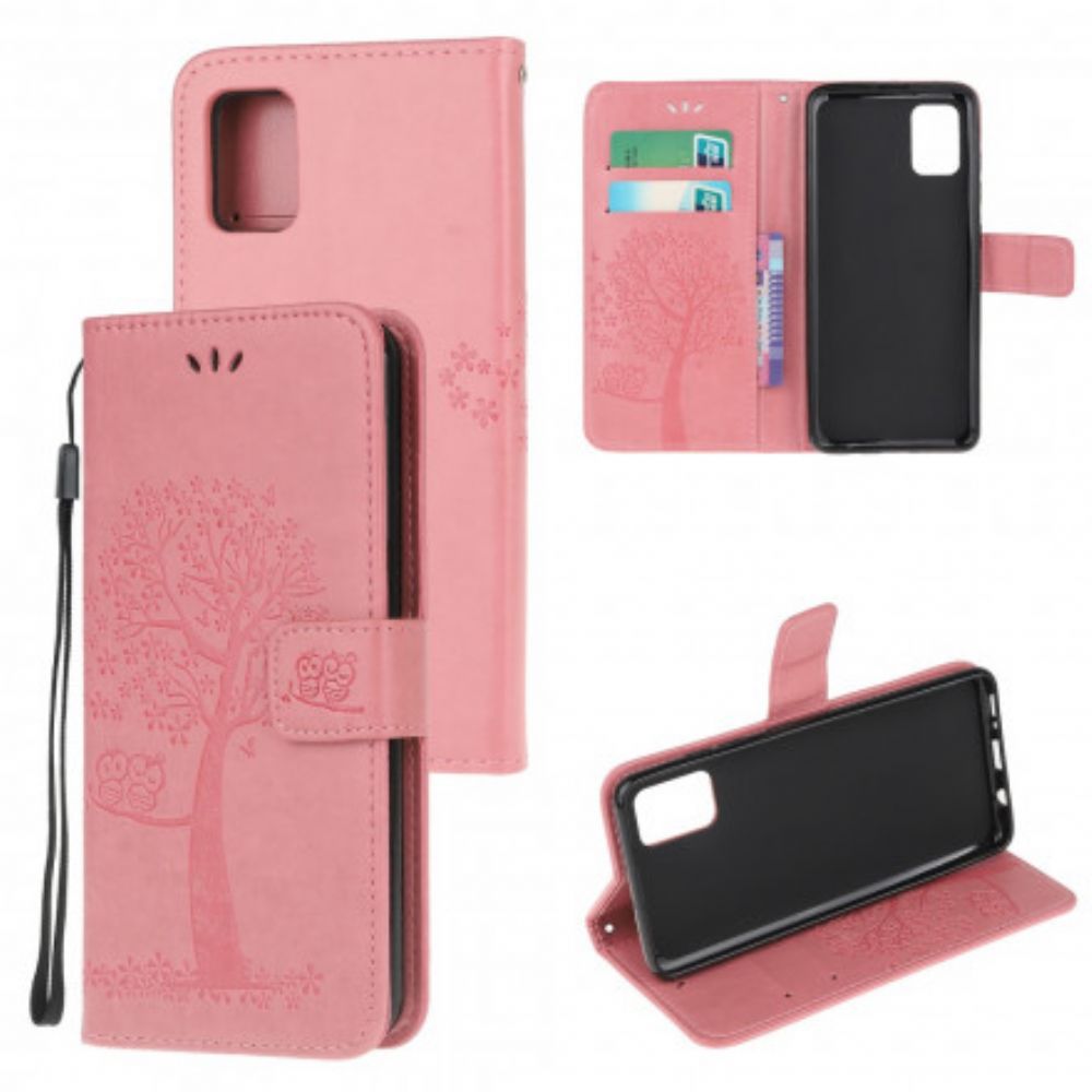 Flip Case voor Xiaomi Redmi Note 10 / 10S Met Ketting Boom En Uilen Met Bandjes