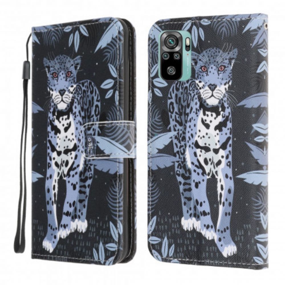 Flip Case voor Xiaomi Redmi Note 10 / 10S Met Ketting Thong Luipaard