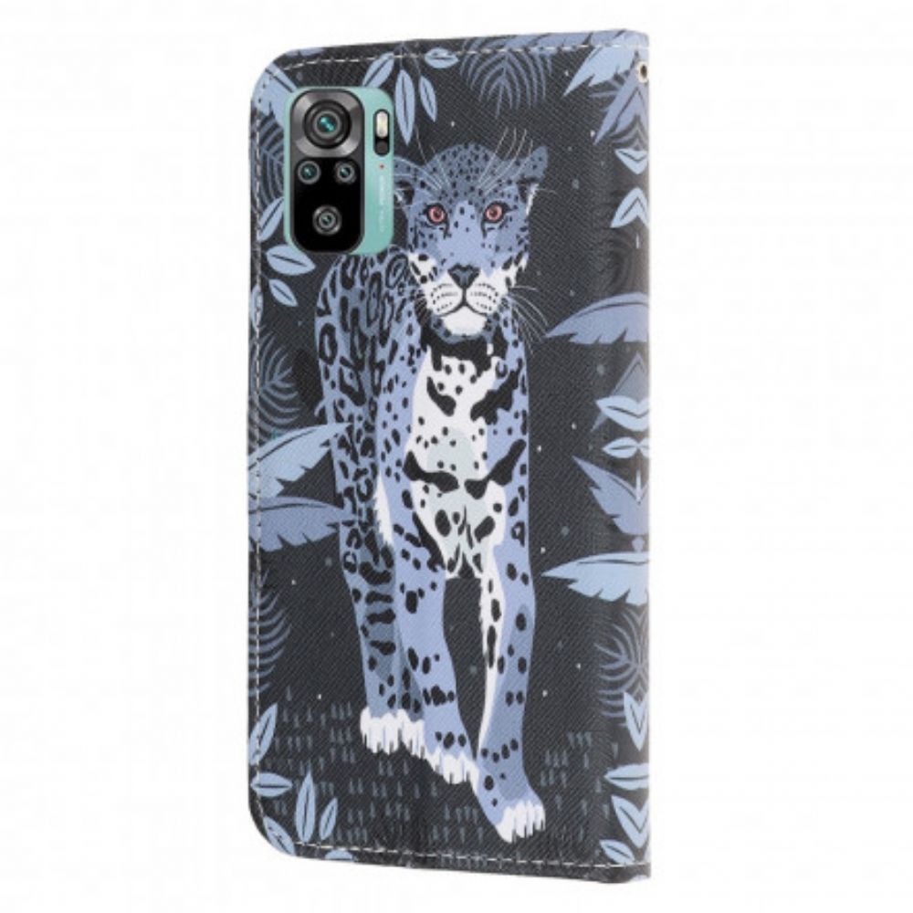 Flip Case voor Xiaomi Redmi Note 10 / 10S Met Ketting Thong Luipaard