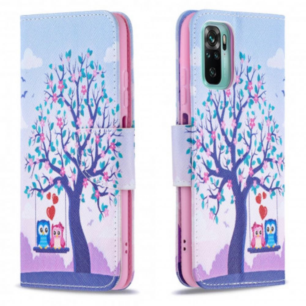 Flip Case voor Xiaomi Redmi Note 10 / 10S Uilen Op De Schommel