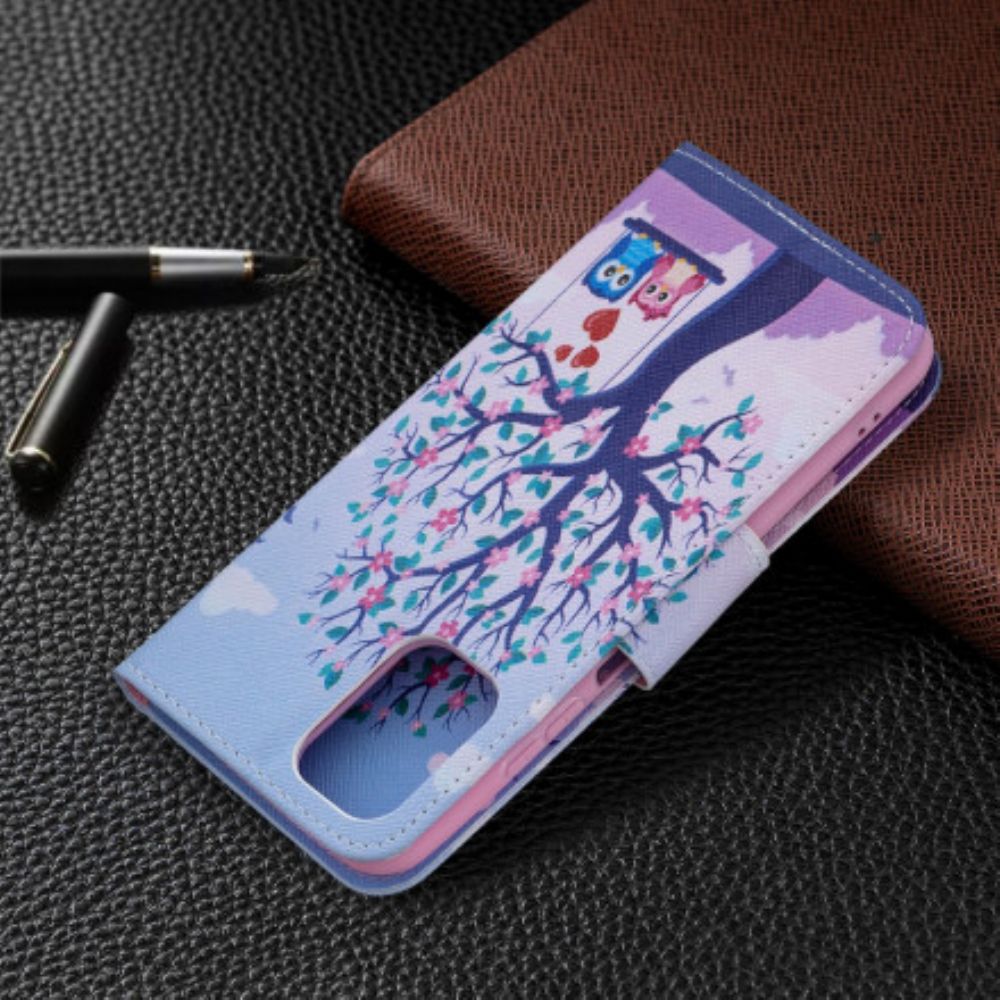 Flip Case voor Xiaomi Redmi Note 10 / 10S Uilen Op De Schommel