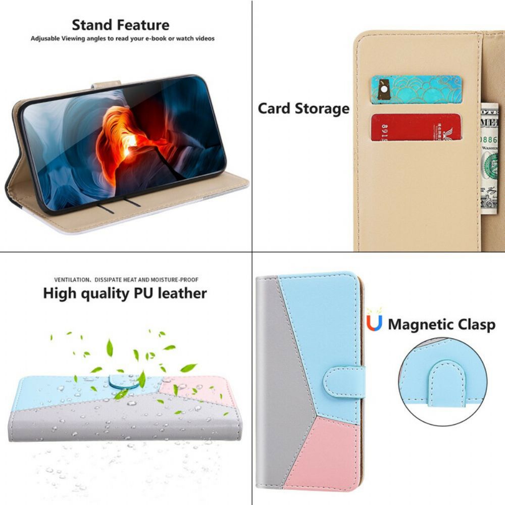 Folio-hoesje voor Xiaomi Redmi Note 10 / 10S Driekleurig Leereffect