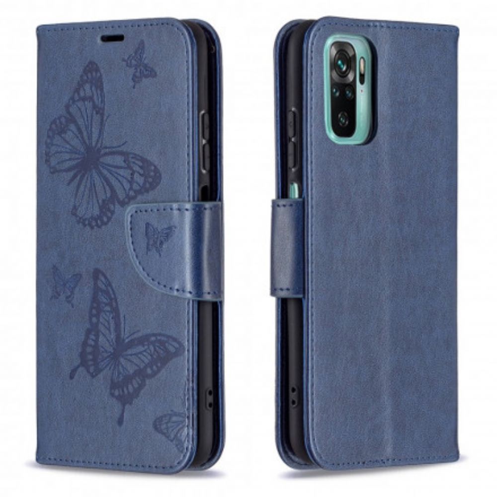 Folio-hoesje voor Xiaomi Redmi Note 10 / 10S Met Ketting Bandje Met Vlinderprint