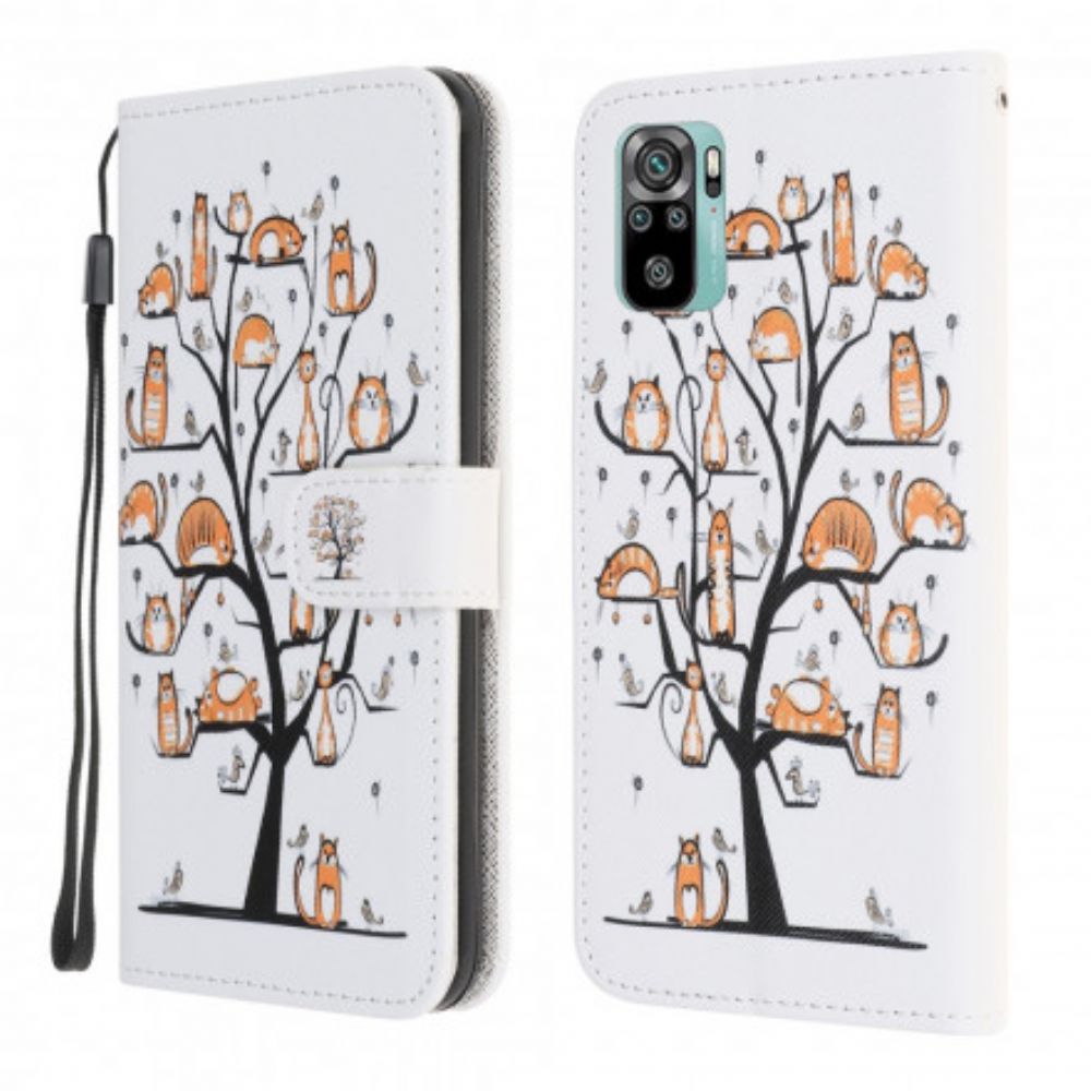 Folio-hoesje voor Xiaomi Redmi Note 10 / 10S Met Ketting Funky Katten Met Riem