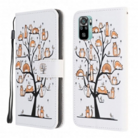 Folio-hoesje voor Xiaomi Redmi Note 10 / 10S Met Ketting Funky Katten Met Riem