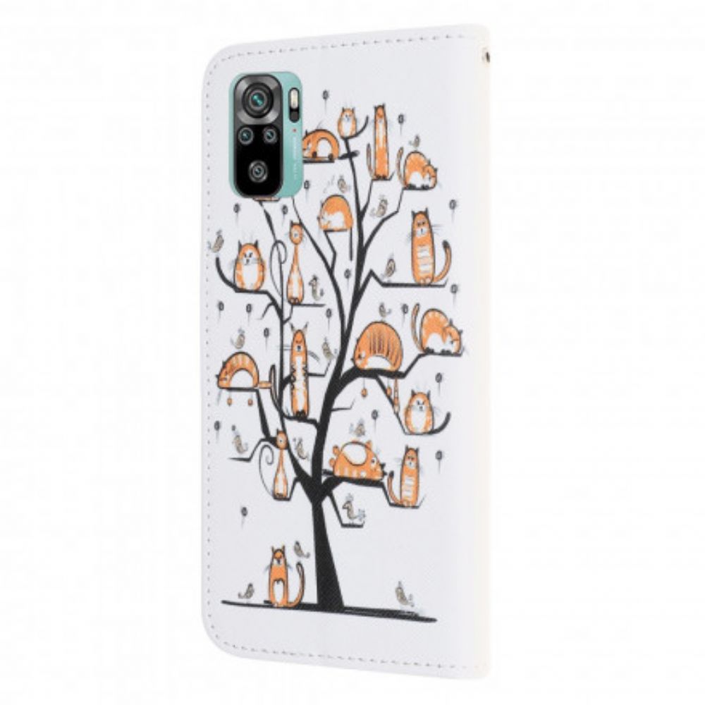 Folio-hoesje voor Xiaomi Redmi Note 10 / 10S Met Ketting Funky Katten Met Riem