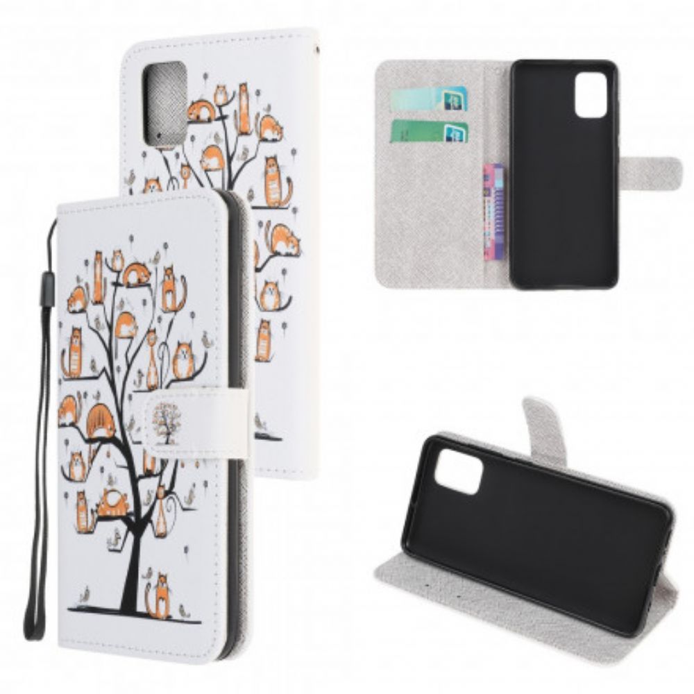 Folio-hoesje voor Xiaomi Redmi Note 10 / 10S Met Ketting Funky Katten Met Riem