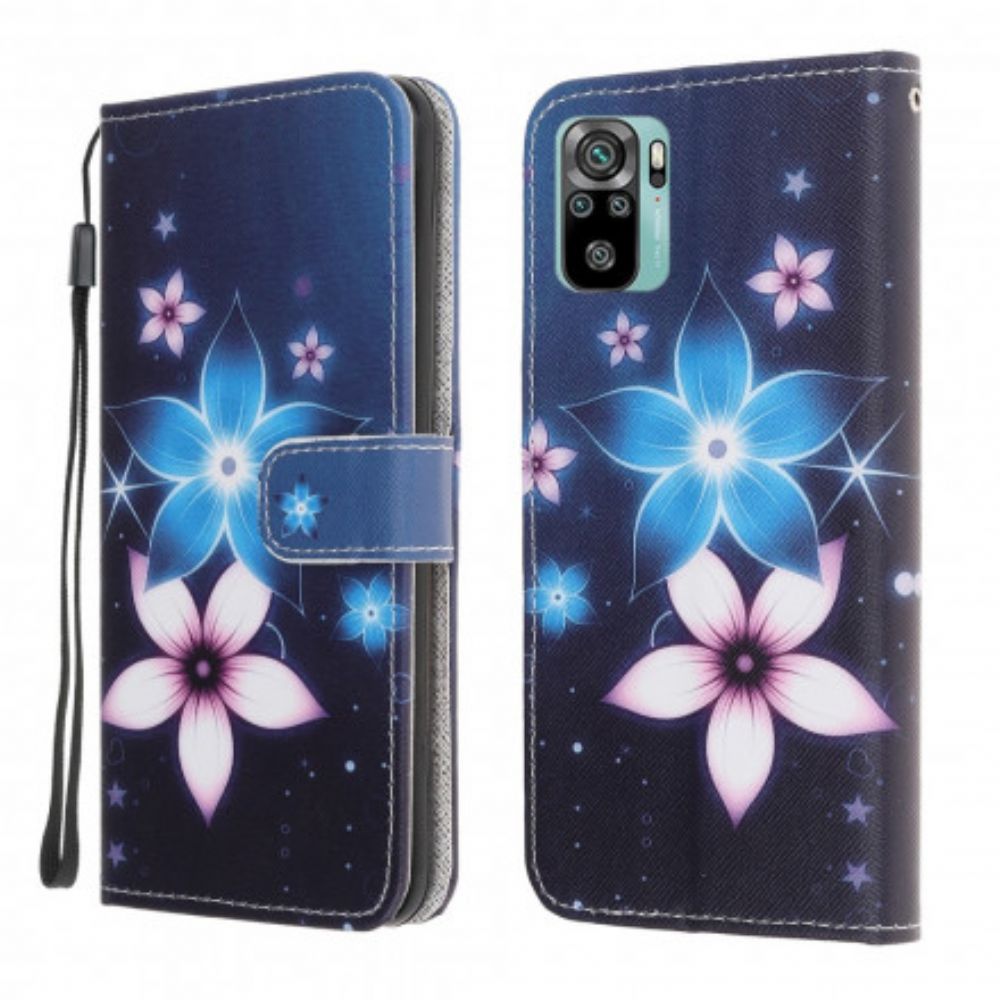 Folio-hoesje voor Xiaomi Redmi Note 10 / 10S Met Ketting Maanband Bloemen