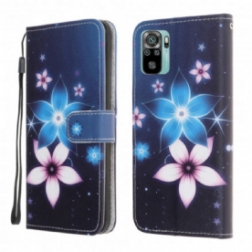 Folio-hoesje voor Xiaomi Redmi Note 10 / 10S Met Ketting Maanband Bloemen