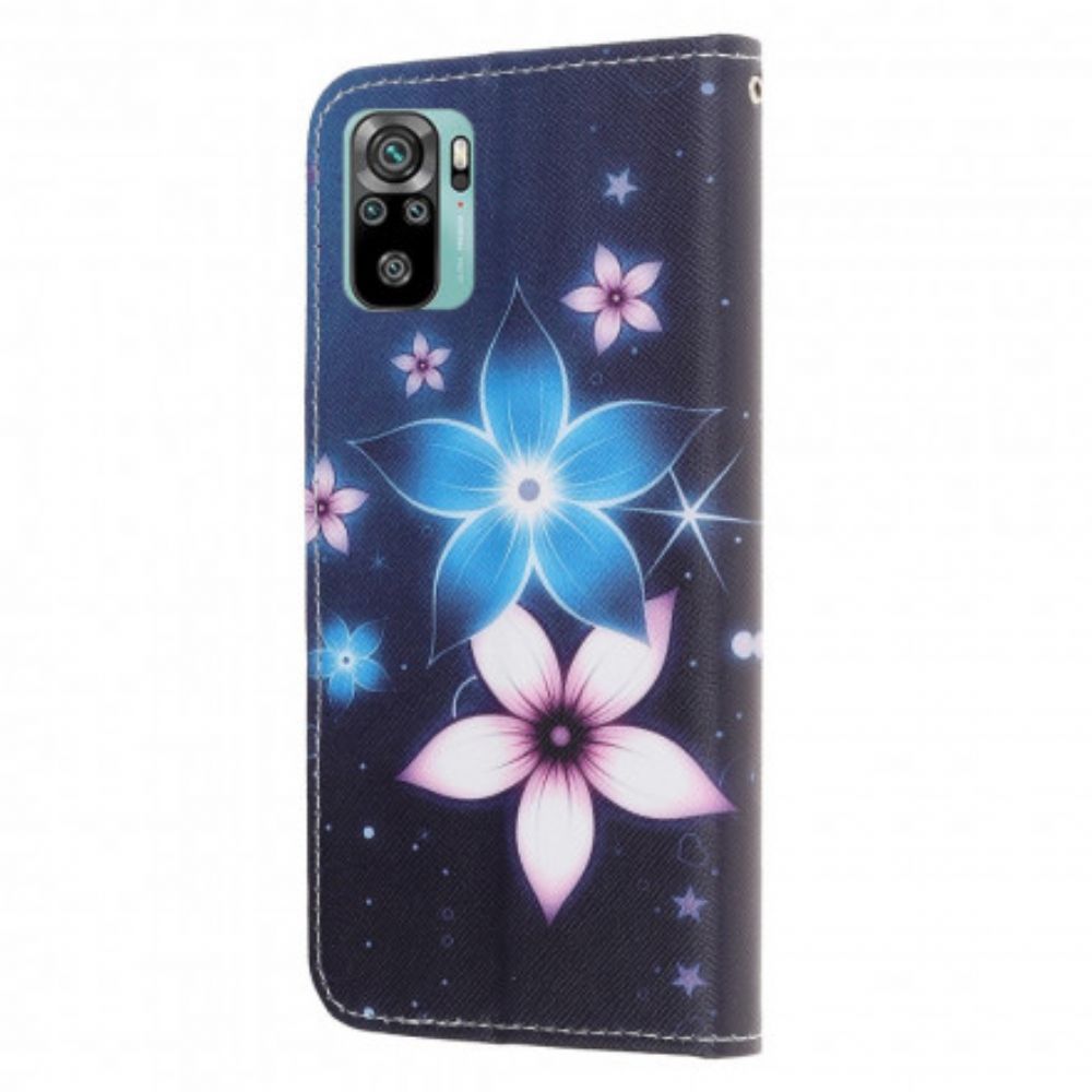 Folio-hoesje voor Xiaomi Redmi Note 10 / 10S Met Ketting Maanband Bloemen