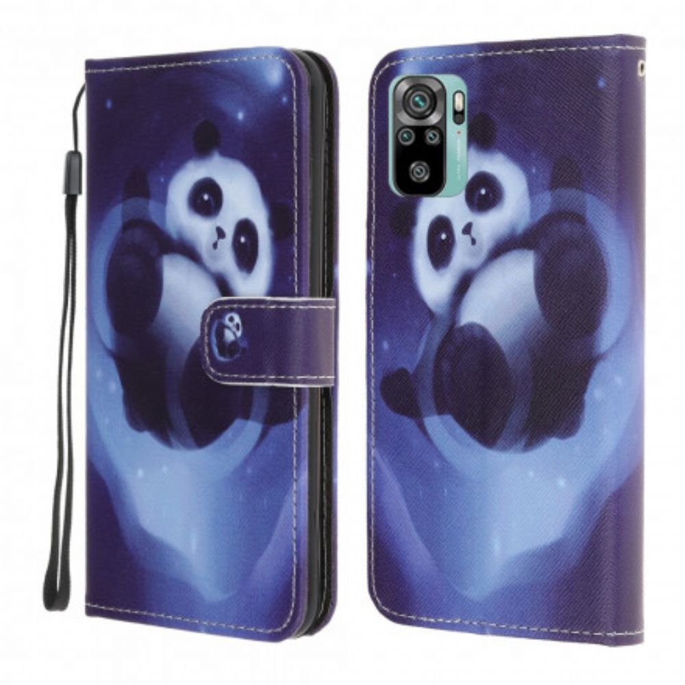 Folio-hoesje voor Xiaomi Redmi Note 10 / 10S Met Ketting Thong Space Panda