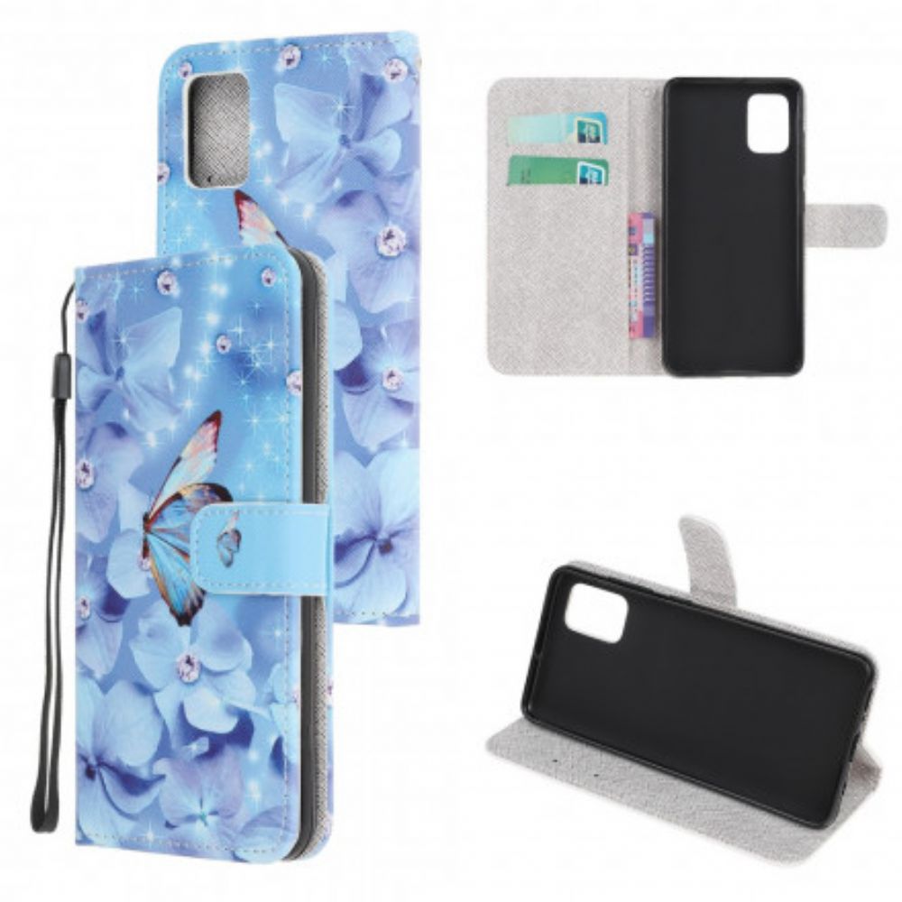 Folio-hoesje voor Xiaomi Redmi Note 10 / 10S Met Ketting Vlinders Met Diamanten Band