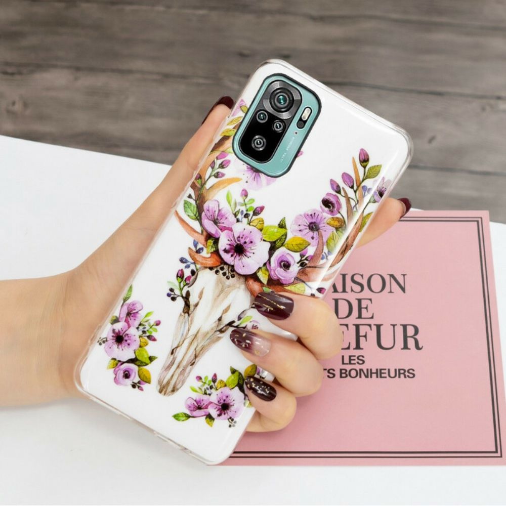 Hoesje voor Xiaomi Redmi Note 10 / 10S Fluorescerende Eland Met Bloemen