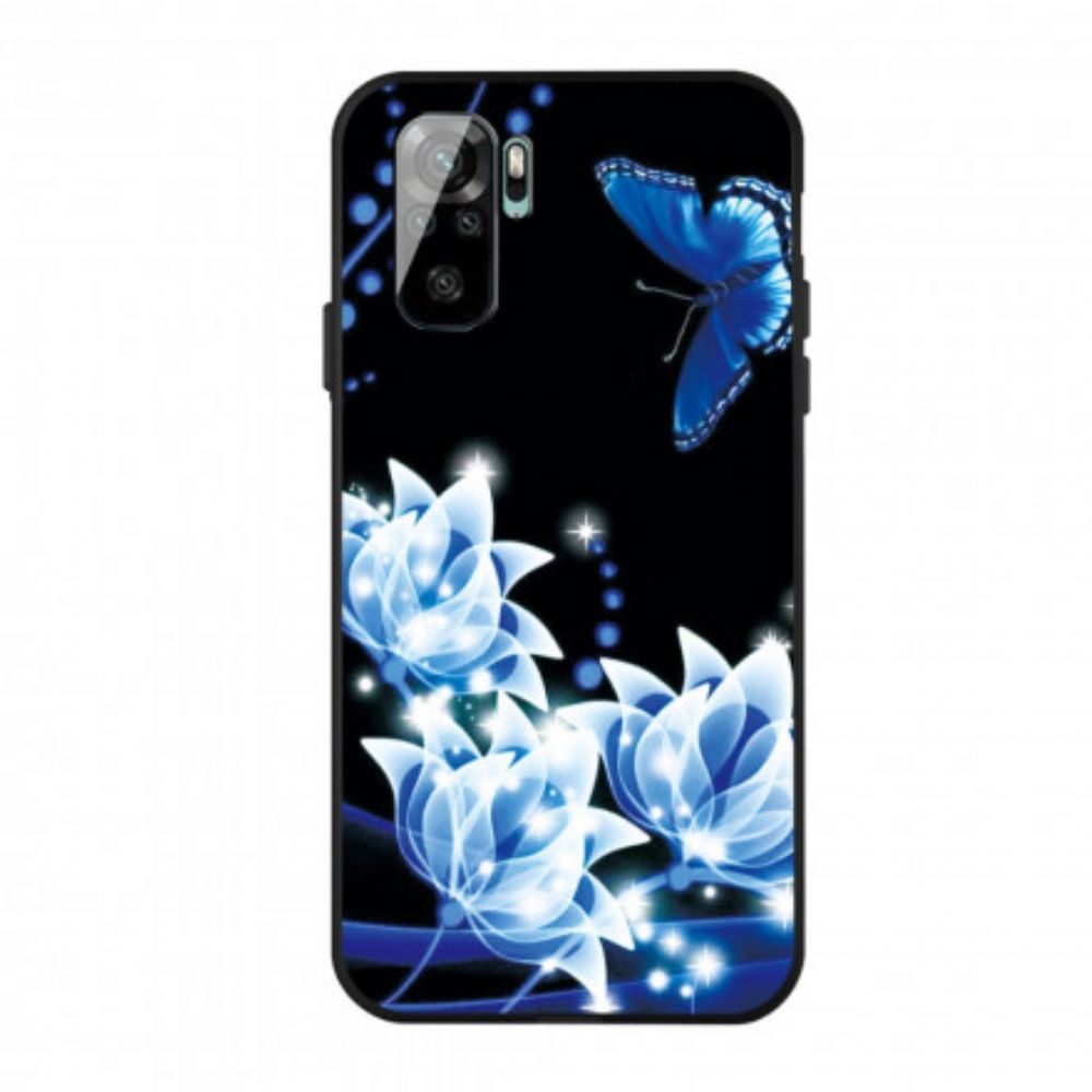 Hoesje voor Xiaomi Redmi Note 10 / 10S Vlinder En Blauwe Bloemen