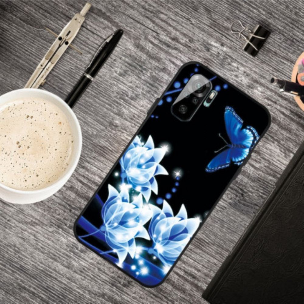 Hoesje voor Xiaomi Redmi Note 10 / 10S Vlinder En Blauwe Bloemen