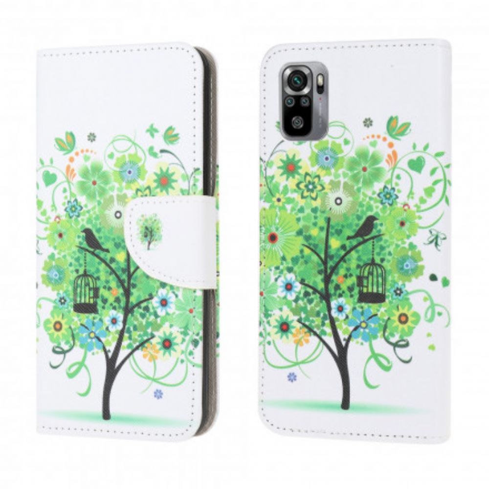 Leren Hoesje voor Xiaomi Redmi Note 10 / 10S Groene Boom