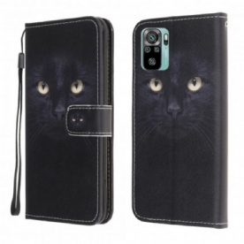 Leren Hoesje voor Xiaomi Redmi Note 10 / 10S Met Ketting Zwarte Kattenogen Met Riem