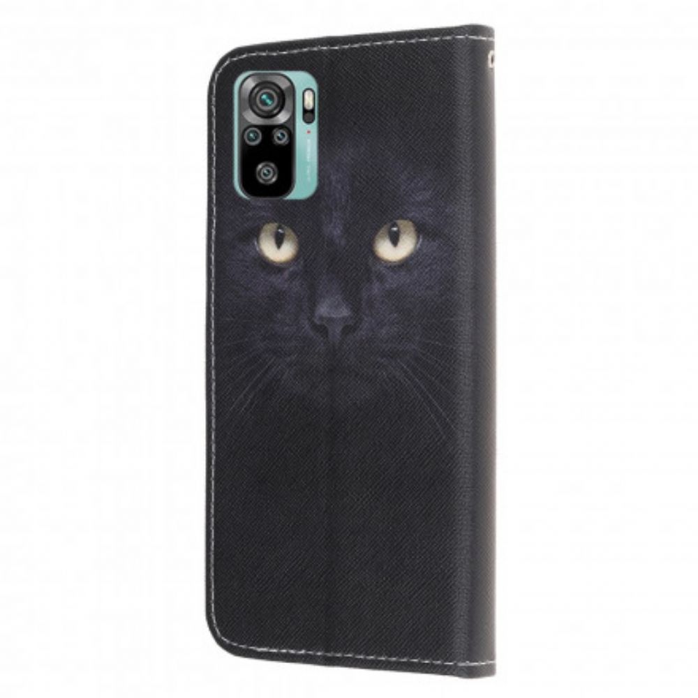 Leren Hoesje voor Xiaomi Redmi Note 10 / 10S Met Ketting Zwarte Kattenogen Met Riem