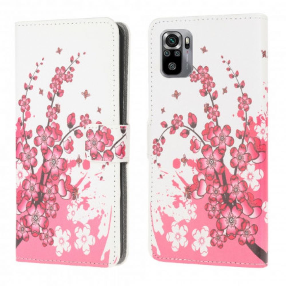 Leren Hoesje voor Xiaomi Redmi Note 10 / 10S Tropische Bloemen