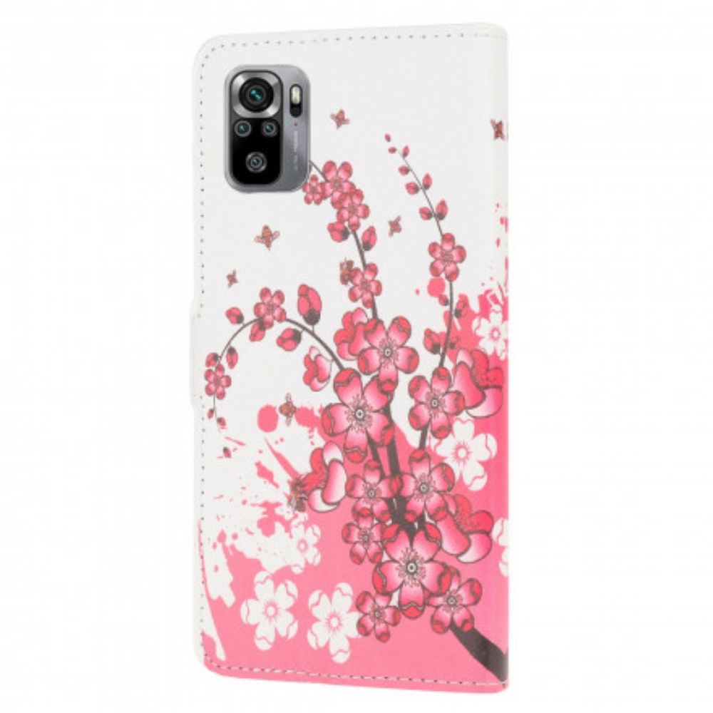 Leren Hoesje voor Xiaomi Redmi Note 10 / 10S Tropische Bloemen