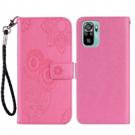 Leren Hoesje voor Xiaomi Redmi Note 10 / 10S Uil Mandala En Lanyard