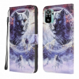 Leren Hoesje voor Xiaomi Redmi Note 10 / 10S Winterwolf Met Koord