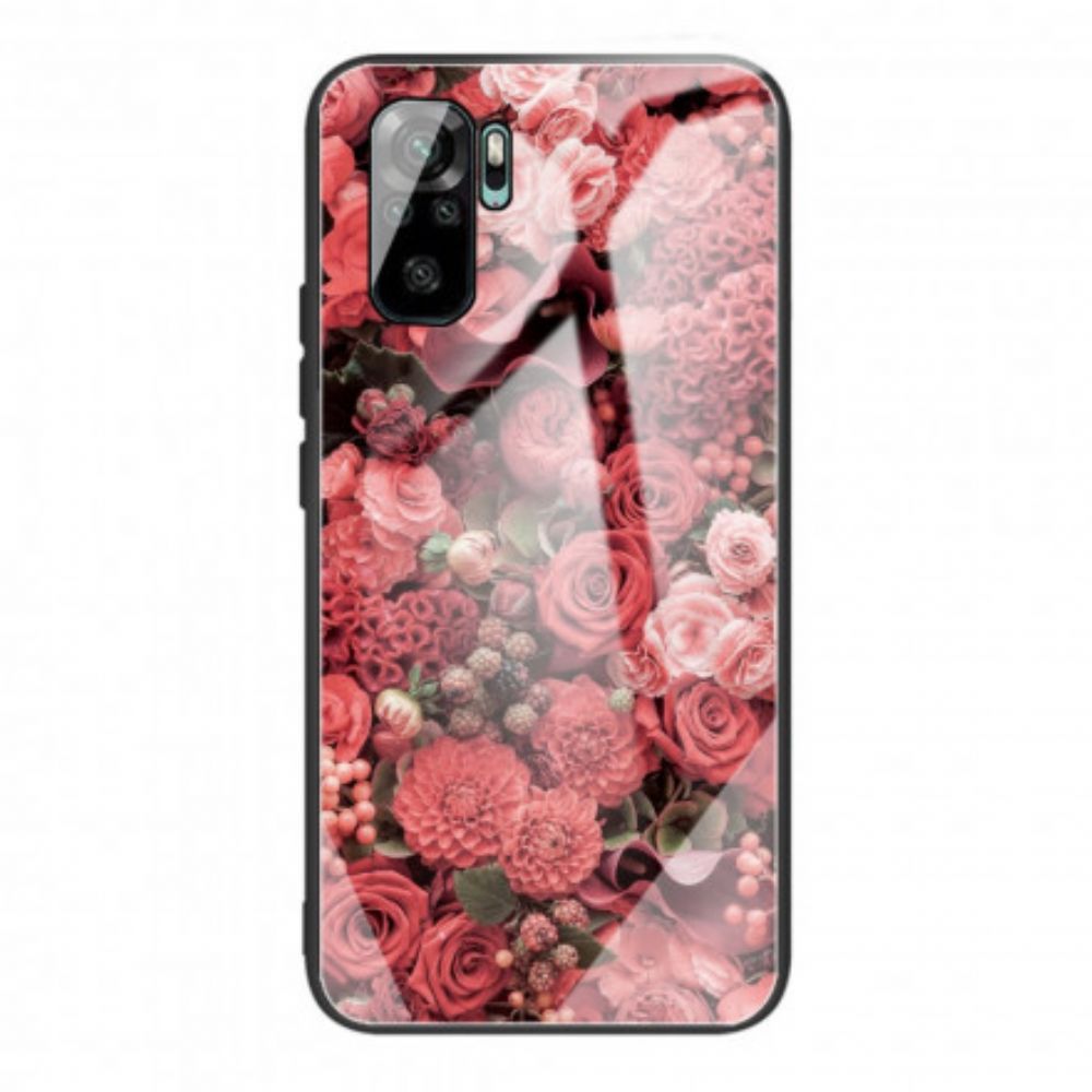 Telefoonhoesje voor Xiaomi Redmi Note 10 / 10S Gehard Glas Roze Bloemen