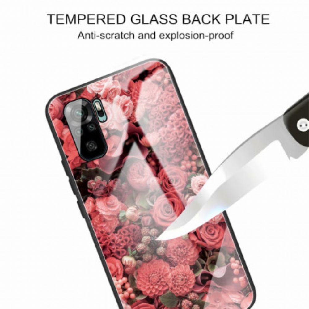 Telefoonhoesje voor Xiaomi Redmi Note 10 / 10S Gehard Glas Roze Bloemen