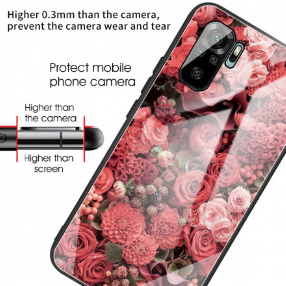 Telefoonhoesje voor Xiaomi Redmi Note 10 / 10S Gehard Glas Roze Bloemen