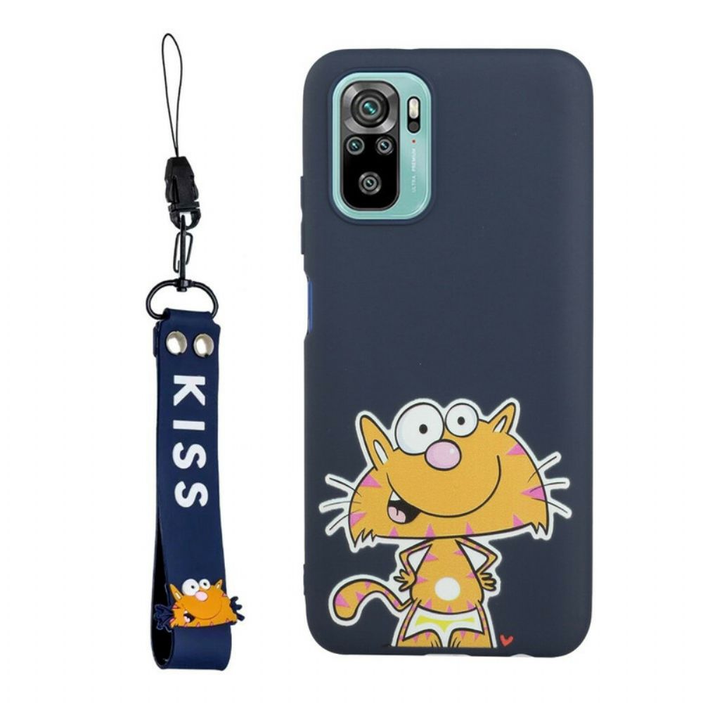 Telefoonhoesje voor Xiaomi Redmi Note 10 / 10S Kat Met Lanyard Kus