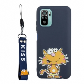 Telefoonhoesje voor Xiaomi Redmi Note 10 / 10S Kat Met Lanyard Kus