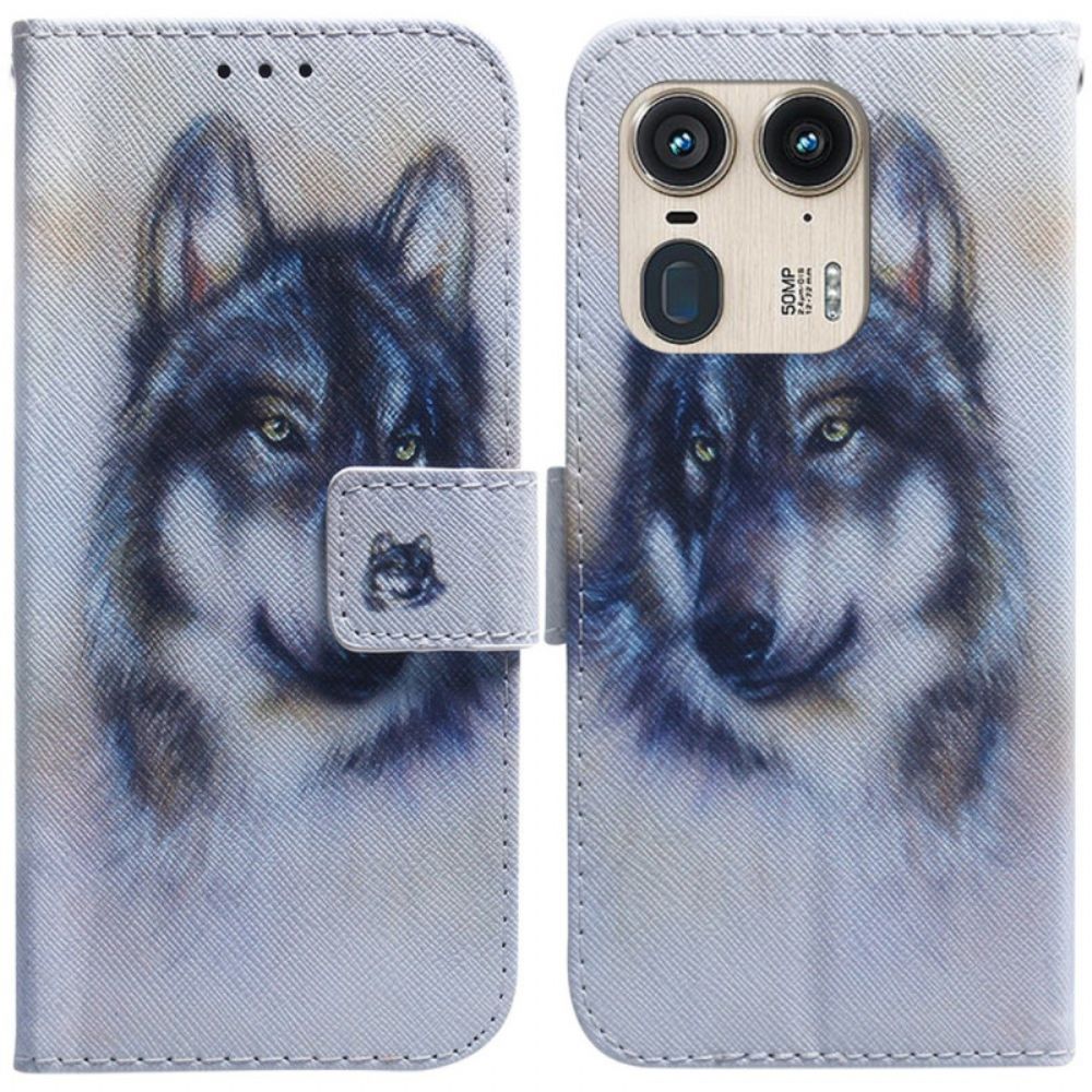 Folio-hoesje Motorola Edge 50 Ultra Telefoonhoesje Wolf Aquarel