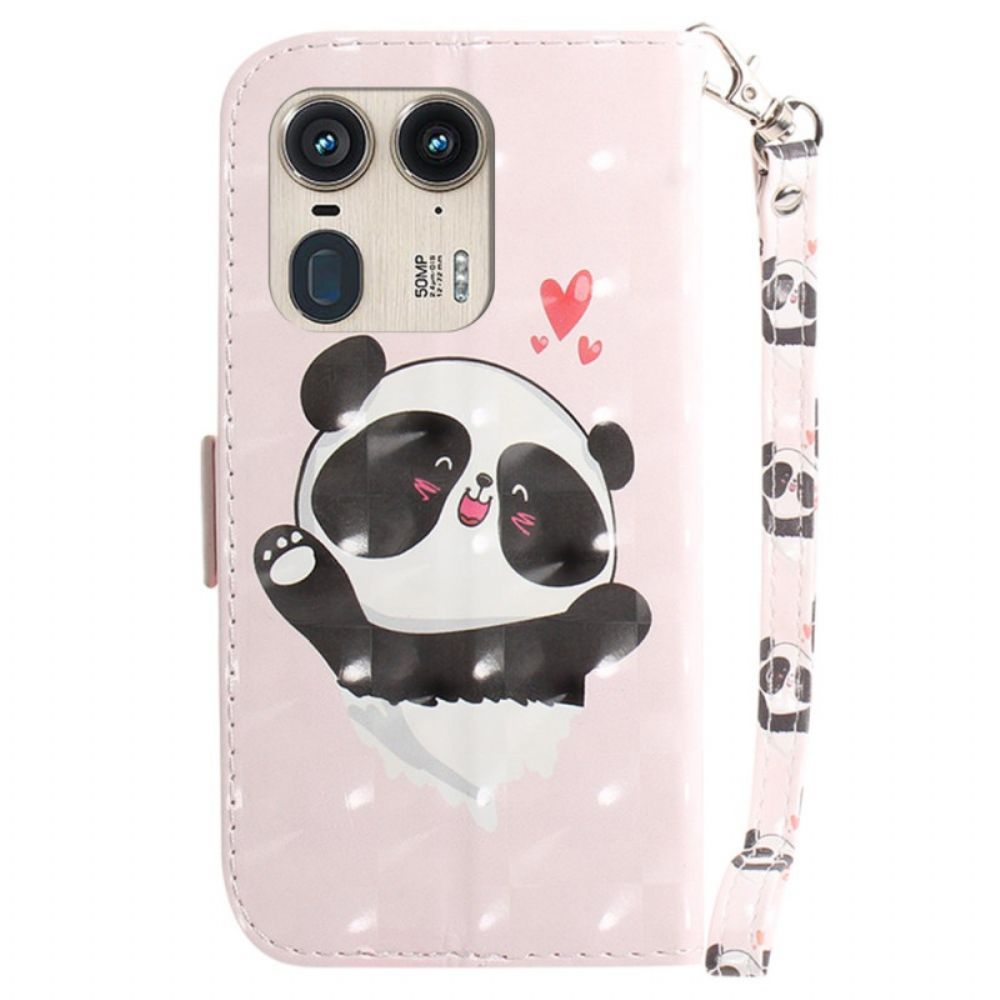 Leren Hoesje Motorola Edge 50 Ultra Panda Love Met Riempje Bescherming Hoesje