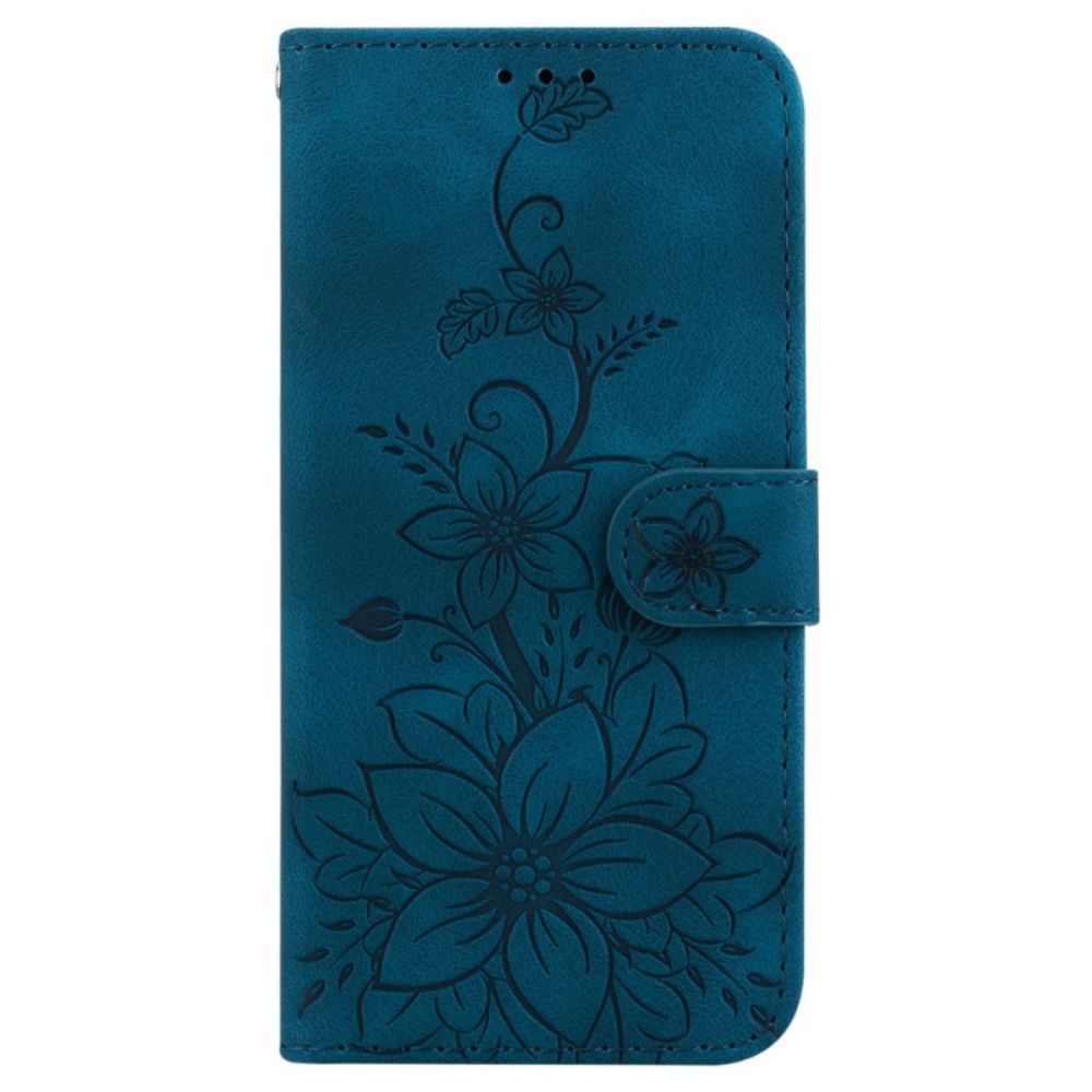 Leren Hoesje Voor Motorola Edge 50 Ultra Bloemenband