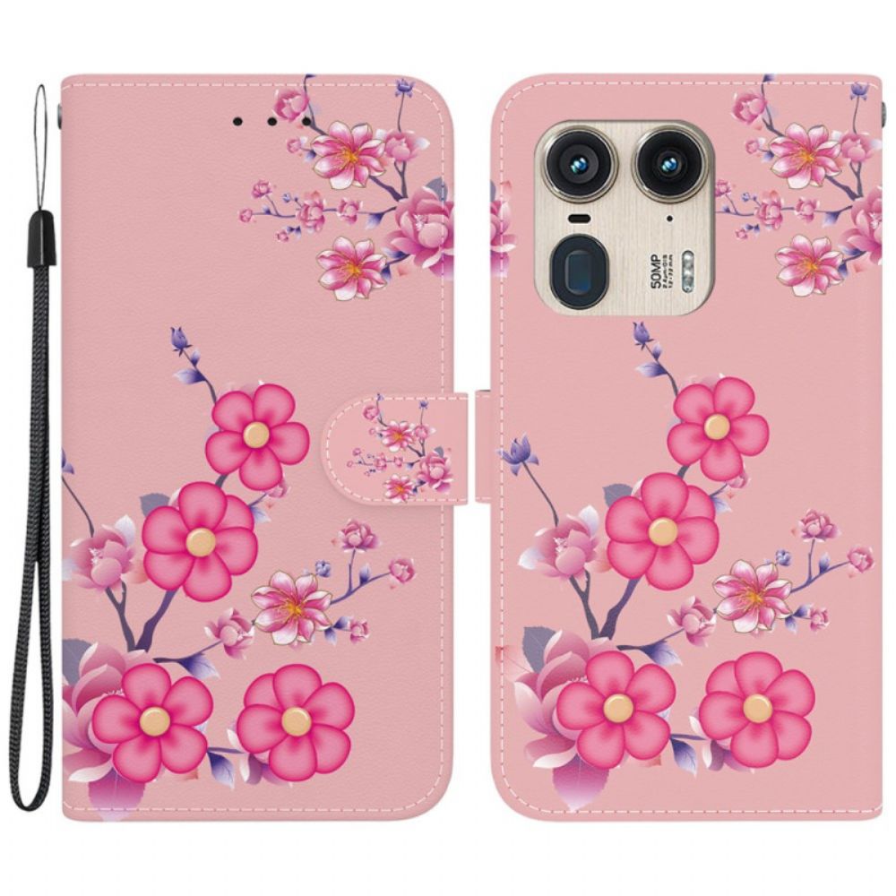 Leren Hoesje Voor Motorola Edge 50 Ultra Sakura Met Riem