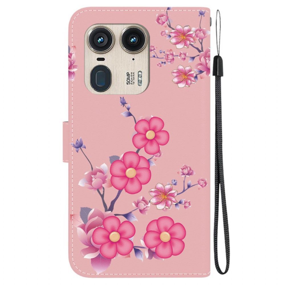 Leren Hoesje Voor Motorola Edge 50 Ultra Sakura Met Riem