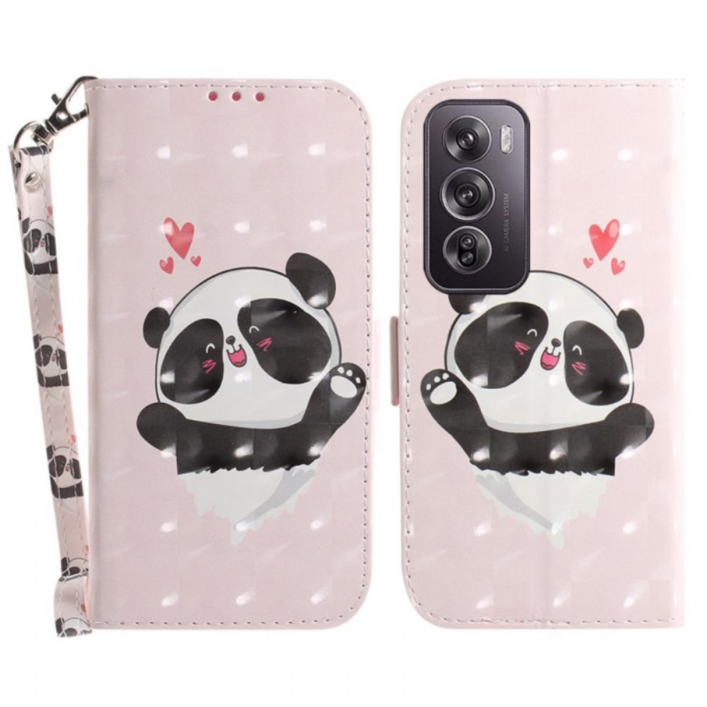 Leren Hoesje Voor Oppo Reno 12 Pro 5g Panda Love Met Riempje