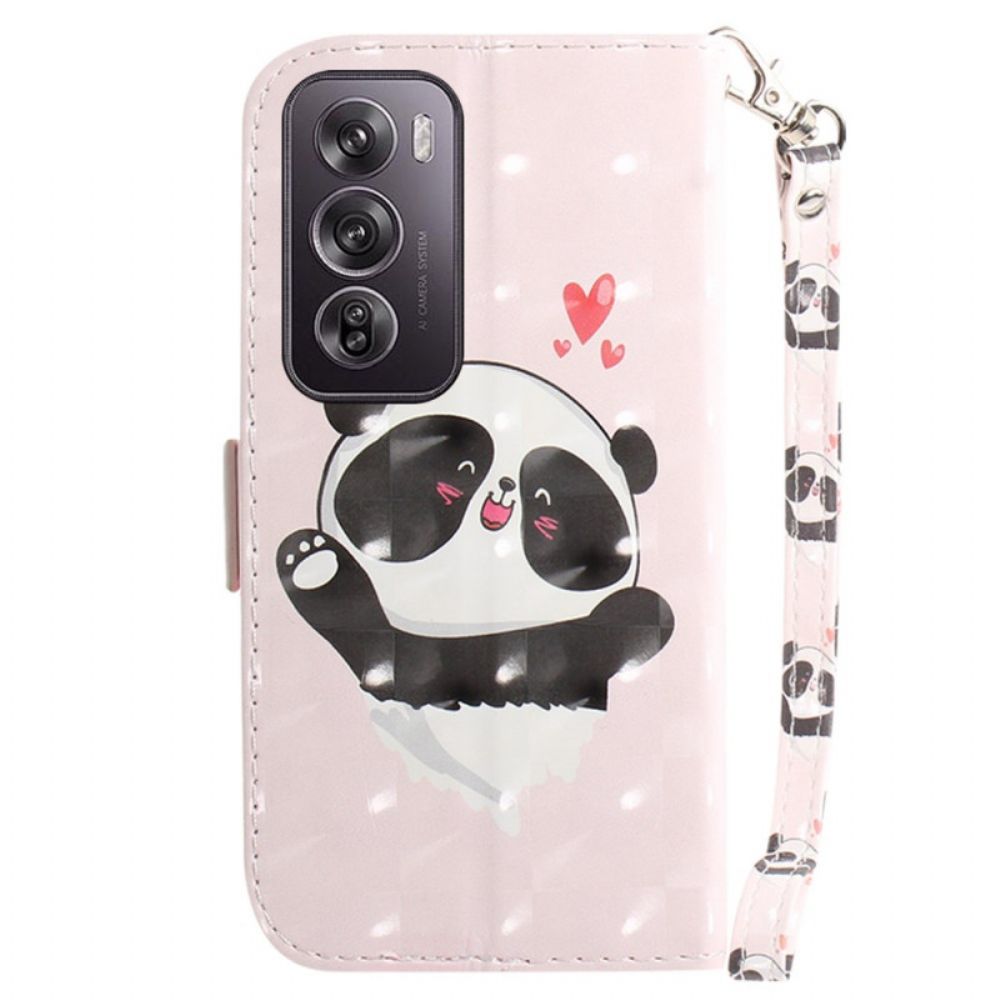 Leren Hoesje Voor Oppo Reno 12 Pro 5g Panda Love Met Riempje